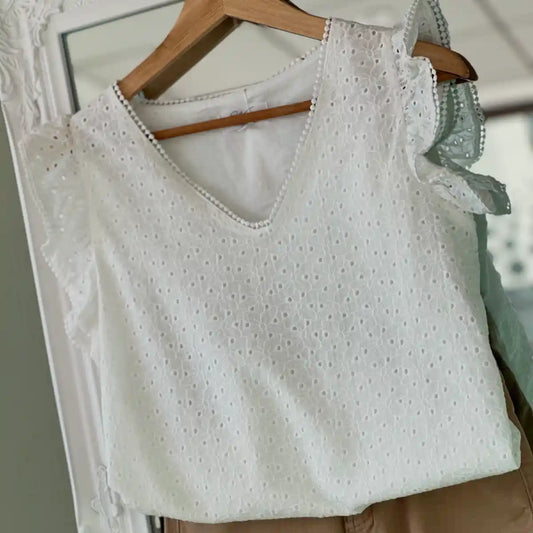 Haut blanc broderie anglaise femme