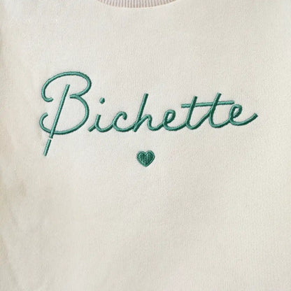 Sweat sans capuche « Bichette » broderie verte femme