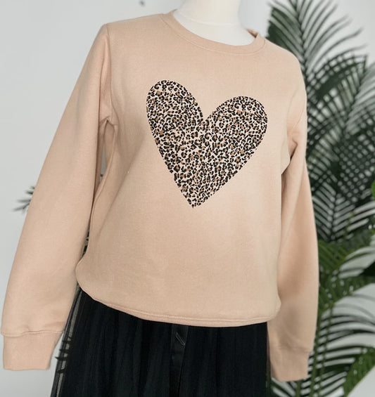 Sweat coeur léopard femme