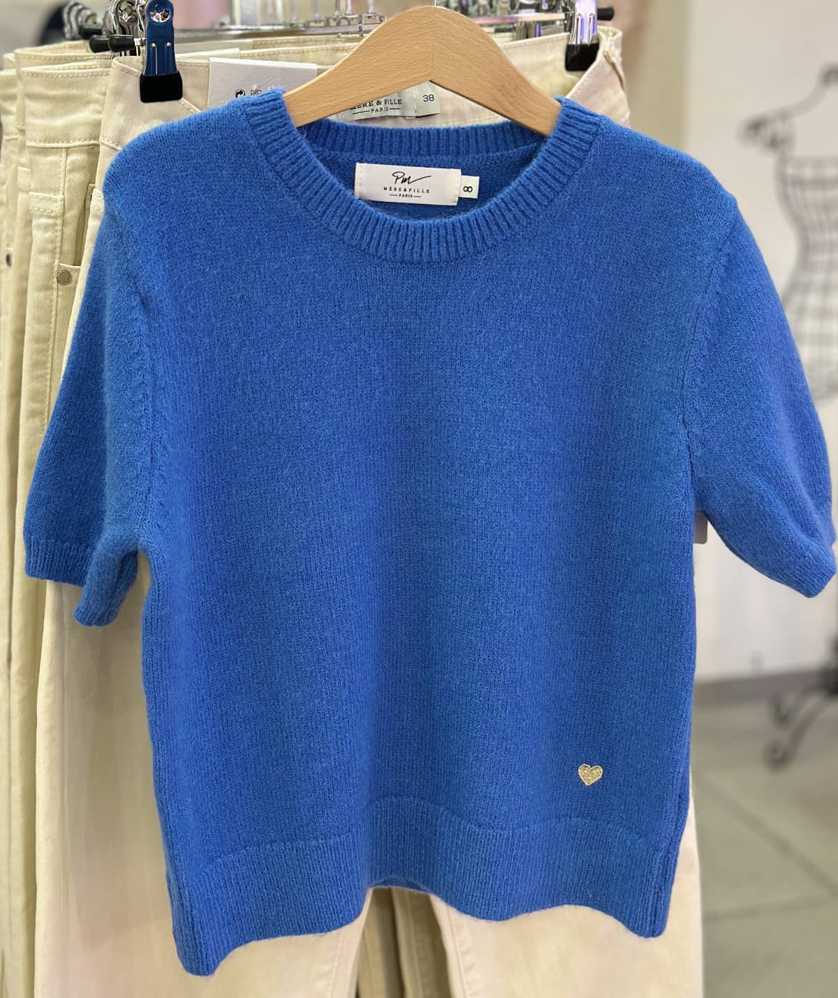 pull bleu manches courtes enfant