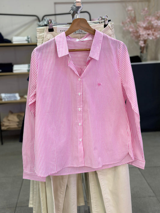 Chemise rayée rose avec broderie cœur femme